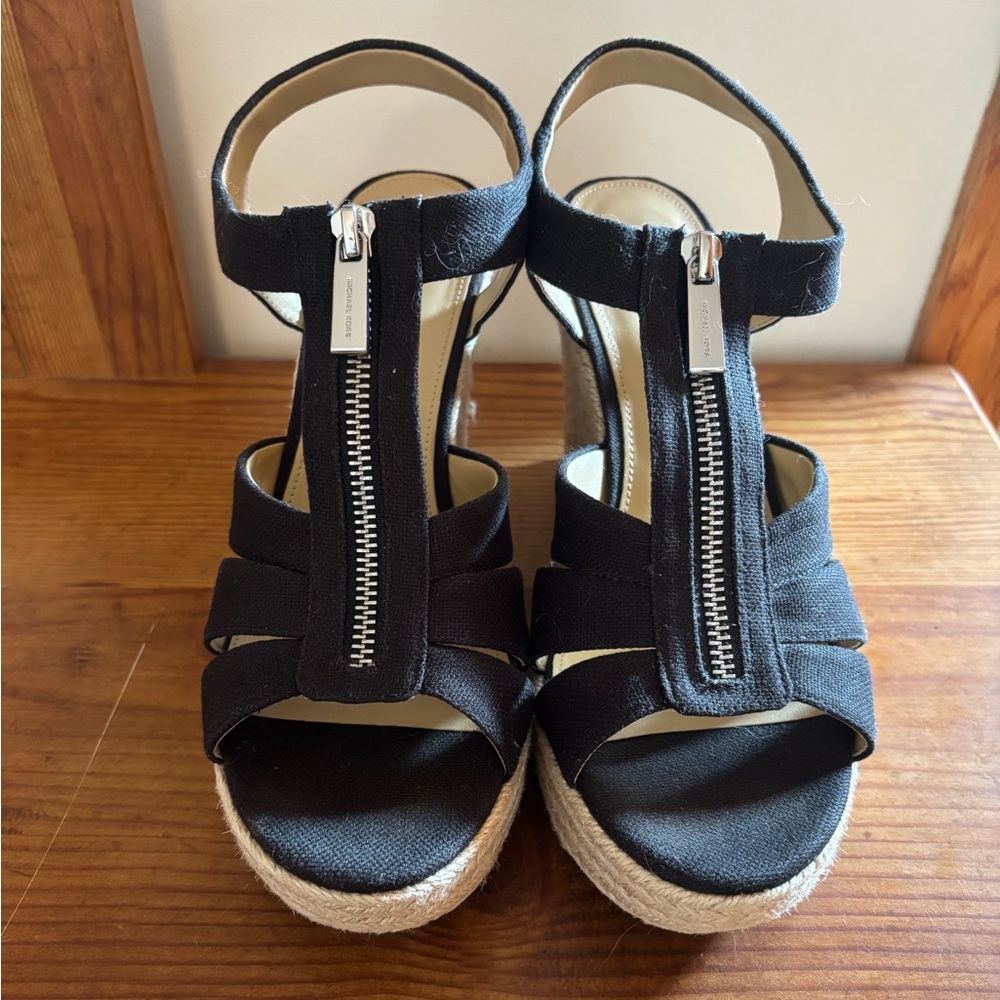 MICHAEL Michael Kors Black Espadrille Wedges with Zipper